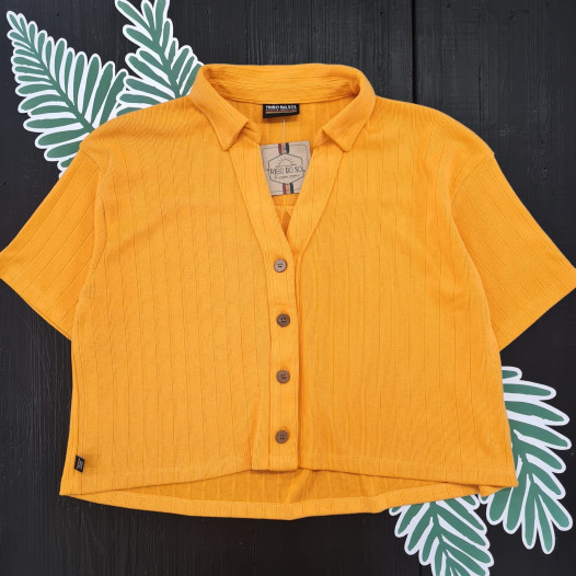 Camisa Cropped Canelada - Amarelo