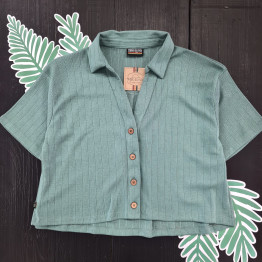 Camisa Cropped Canelada - Menta