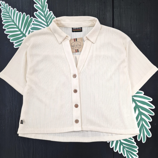 Camisa Cropped Canelada - Pérola