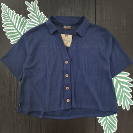 Camisa Cropped Canelada - Azulão