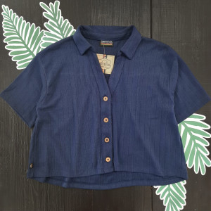 Camisa Cropped Canelada - Azulão